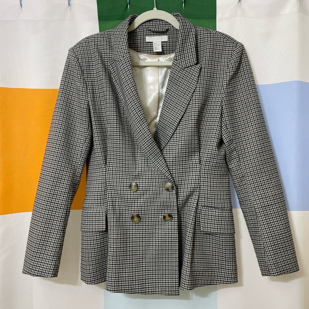 Brown and cream plaid darted tailored blazer from H&M